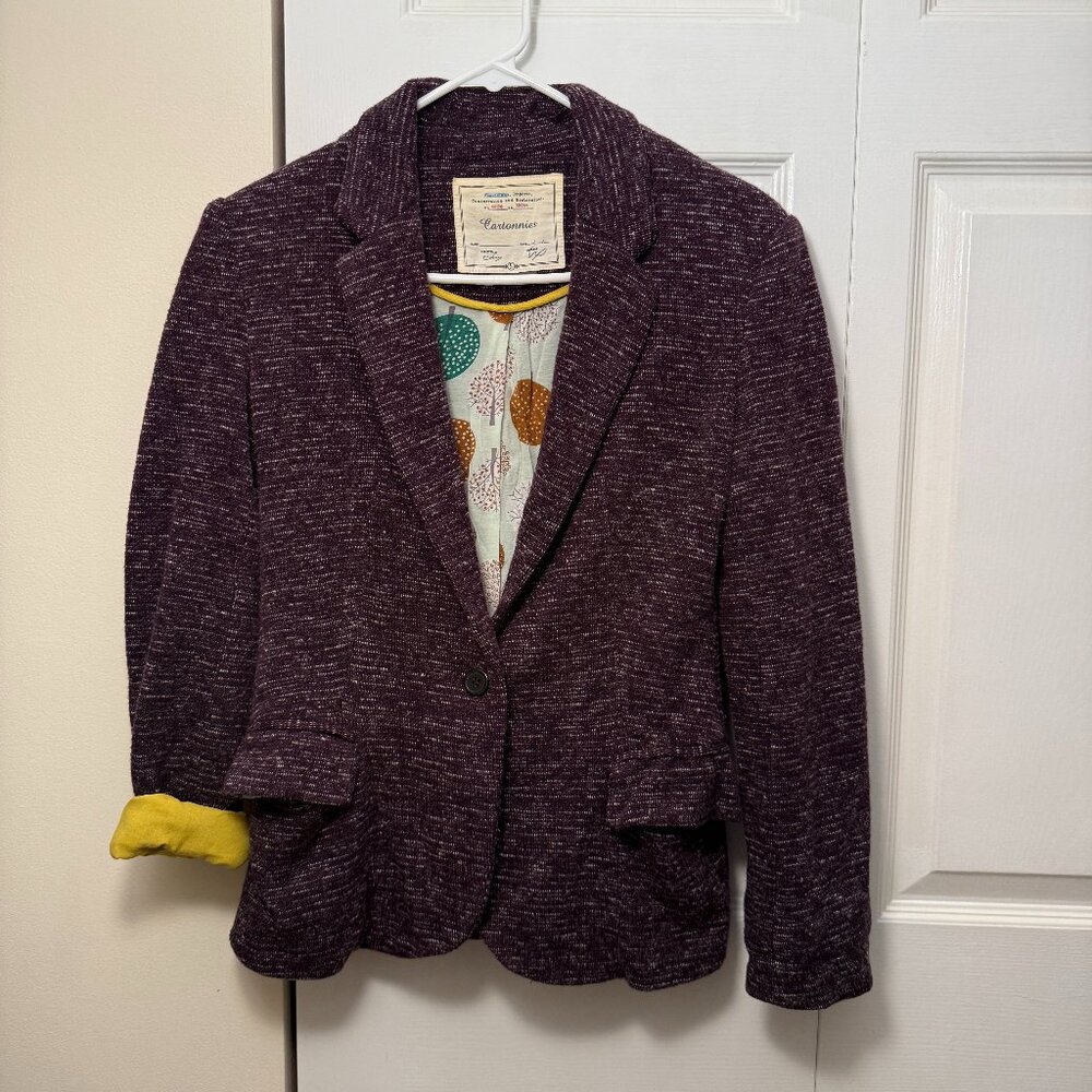 Anthropologie Cartonnier Dashes Knit Plum Purple Blazer S